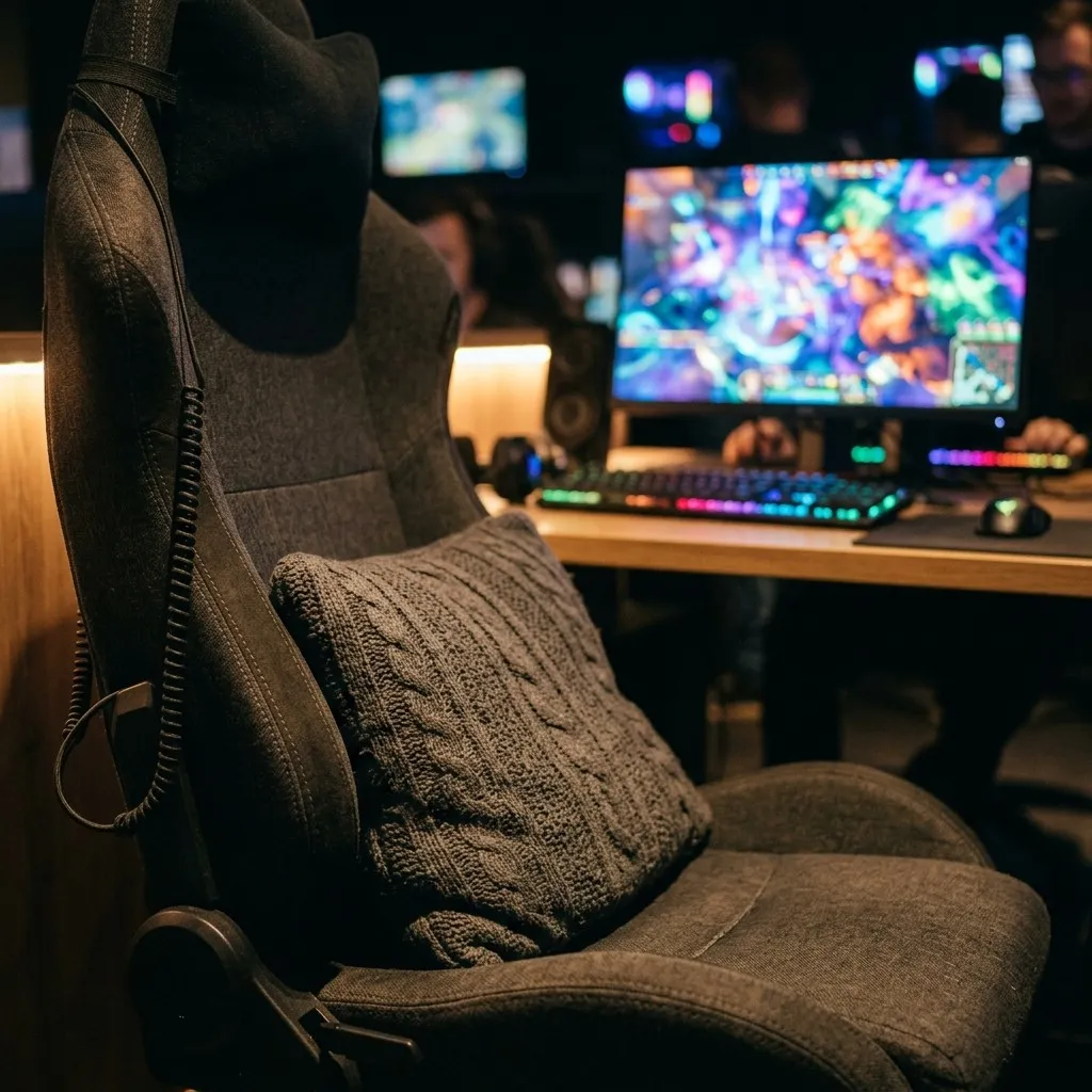 Soft fabric chair and textile detail in a warm grey corner of the club